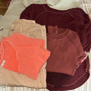 FREE PEOPLE BUNDLE WITH TWO THERMALS 1 SWEATSHIRT 1 OVERSIZED SWEATER 1 PANTS